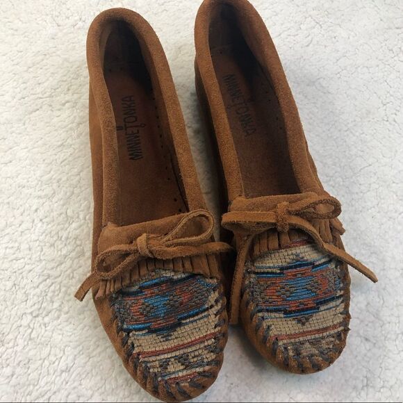 MINNETONKA MOCCASINS EL PASO II SUEDE KILTY SOUTHWEST INSPIRED - Picture 1 of 9